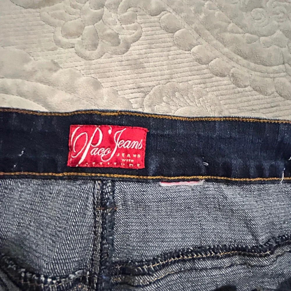 Paco Jeans Mens Dark Wash Embroidered Dove Heart Streetwear Straight Leg Jeans